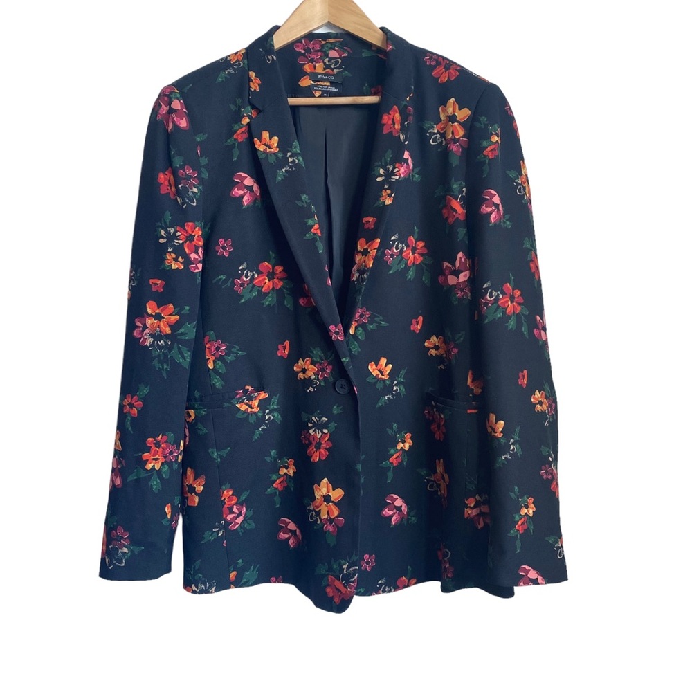 RW&Co Black Floral Blazer Suit Jacket Women’s Office/Career Wear Size 14